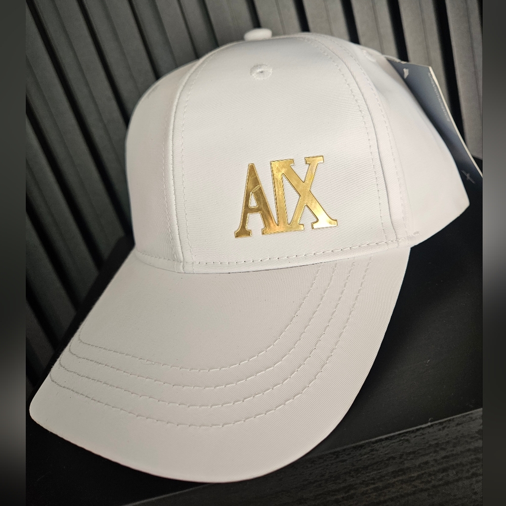 Armani Exchange White Cap with Gold Logo